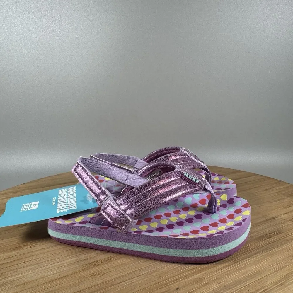 Reef Little‎ Ahi Sandals Purple Hearts Toddler Shoes Size 6 NWT